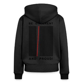 BE DIFFERENT AND PROUD - Frauen Premium Bio Zip Hoodie - Schwarz - Hinten - Julia (174cm)