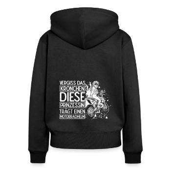Bikerin Motorradfahrerin Kein Krönchen Helm Prinze - Frauen Premium Bio Zip Hoodie - Schwarz - Hinten - Julia (174cm)