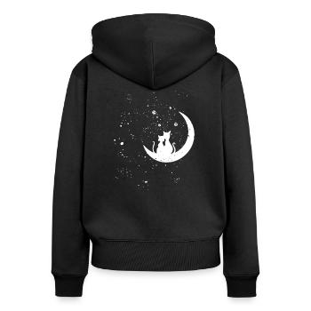 Chats Amour - Sweat à capuche zippé Premium bio Femme - noir - Dos - Julia (174cm)