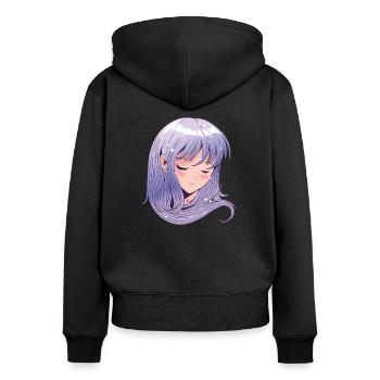 Anime Kopf Girl - Frauen Premium Bio Zip Hoodie - Schwarz - Hinten - Julia (174cm)