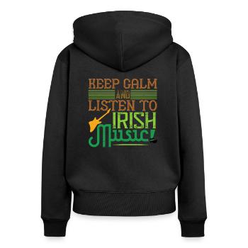 reste calme et écoute de la musique irlandaise 01 - Sweat à capuche zippé Premium bio Femme - noir - Dos - Julia (174cm)
