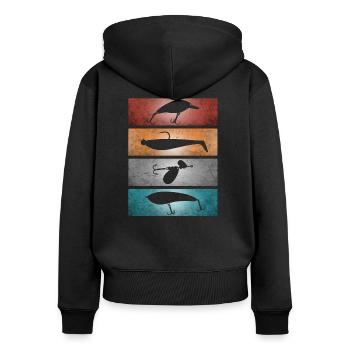 Fishing Lures - Retro Fishing Gift for Anglers - Women's Premium Organic Zip Hoodie - black - Back - Julia (174cm)