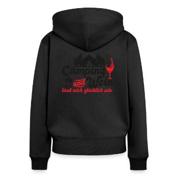 Camping Wein Camper Zelten Urlaub Wohnmobil - Frauen Premium Bio Zip Hoodie - Schwarz - Hinten - Julia (174cm)
