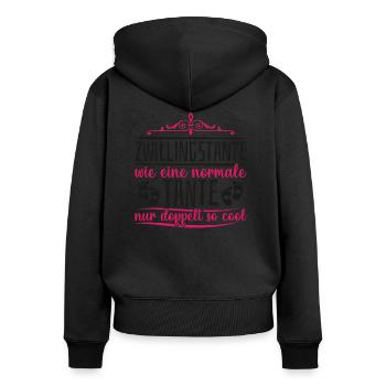 Tante von Zwillingen doppelt so cool Lustiger - Frauen Premium Bio Zip Hoodie - Schwarz - Hinten - Julia (174cm)