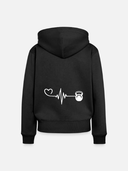 Hantel Herzschlag - Frauen Premium Bio Zip Hoodie - Schwarz