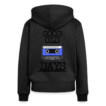 good old Days Kassette blau - Frauen Premium Bio Zip Hoodie - Schwarz - Hinten - Julia (174cm)