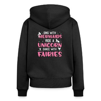 Sing With Mermaids Ride A Unicorn danse Fées - Sweat à capuche zippé Premium bio Femme - noir - Dos - Julia (174cm)