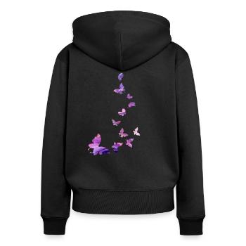 Schmetterling Schwarm Harmonie rosa - Frauen Premium Bio Zip Hoodie - Schwarz - Hinten - Julia (174cm)