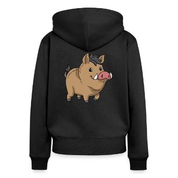 Sanglier dessin animé - Sweat à capuche zippé Premium bio Femme - noir - Dos - Julia (174cm)
