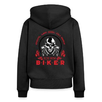Motorradfahrer Spruch - Frauen Premium Bio Zip Hoodie - Schwarz - Hinten - Julia (174cm)