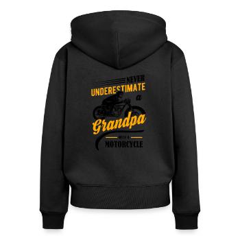 Opa mit Motorrad Spruch T-Shirt - Frauen Premium Bio Zip Hoodie - Schwarz - Hinten - Julia (174cm)