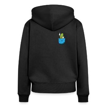 Le concombre dans la poche poitrine cadeau - Sweat à capuche zippé Premium bio Femme - noir - Dos - Julia (174cm)
