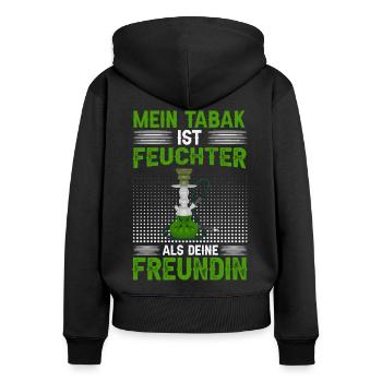 Mein Tabak ist feuchter als deine Freundin! - Frauen Premium Bio Zip Hoodie - Schwarz - Hinten - Julia (174cm)