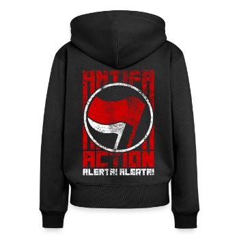 Antifa Action – Alerta! Alerta! (red-white) - Frauen Premium Bio Zip Hoodie - Schwarz - Hinten - Julia (174cm)