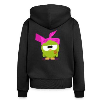 Birdie mit Kopftuch - Frauen Premium Bio Zip Hoodie - Schwarz - Hinten - Julia (174cm)