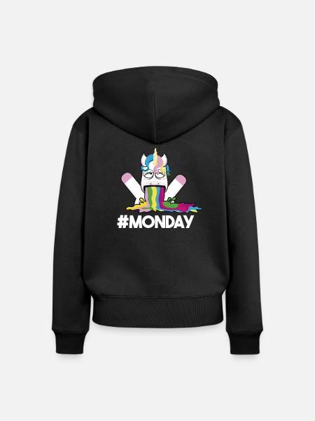 Kotzendes Regenbogen Monday-Montag Einhorn - Frauen Premium Bio Zip Hoodie - Schwarz