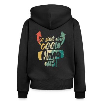 So sieht eine coole Oma aus Großmutter Vintage - Frauen Premium Bio Zip Hoodie - Schwarz - Hinten - Julia (174cm)