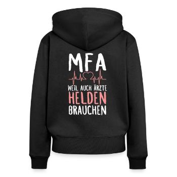 Medizinische Fachangestellte MFA Arzthelferin - Frauen Premium Bio Zip Hoodie - Schwarz - Hinten - Julia (174cm)