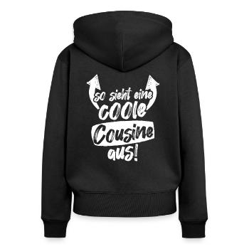 So sieht eine coole Cousine aus Geschenk - Frauen Premium Bio Zip Hoodie - Schwarz - Hinten - Julia (174cm)