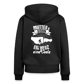 Mutter & Sohn Herz und Seele Muttertag Vintage - Frauen Premium Bio Zip Hoodie - Schwarz - Hinten - Julia (174cm)