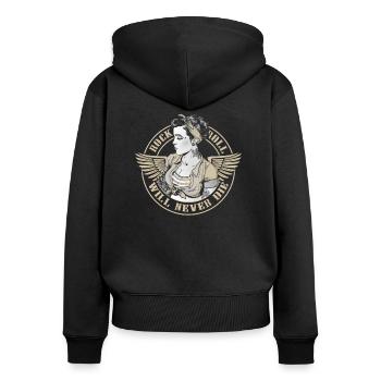 Rockabilly Girl Rock and Roll Forever Retro - Frauen Premium Bio Zip Hoodie - Schwarz - Hinten - Julia (174cm)