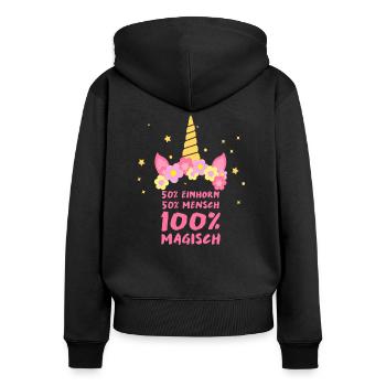50% Einhorn 50% Mensch 100% Einhorn Spruch - Frauen Premium Bio Zip Hoodie - Schwarz - Hinten - Julia (174cm)