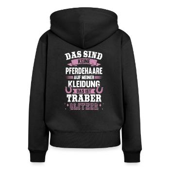 Traber Glitzer Pferdehaare Pferd Reiter - Frauen Premium Bio Zip Hoodie - Schwarz - Hinten - Julia (174cm)