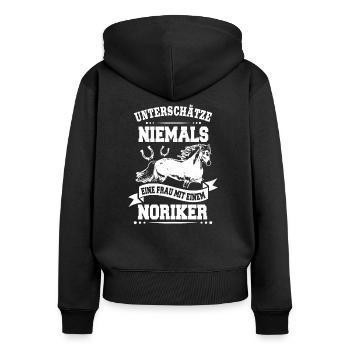 Reiterin Frau Noriker Pferd Reiten - Frauen Premium Bio Zip Hoodie - Schwarz - Hinten - Julia (174cm)