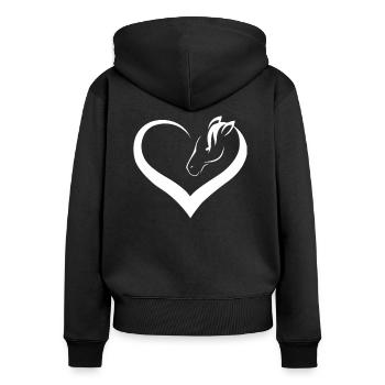 Pferdeliebe - pferd mit Herz logo in weiss - Frauen Premium Bio Zip Hoodie - Schwarz - Hinten - Julia (174cm)