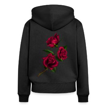 Rosen - Frauen Premium Bio Zip Hoodie - Schwarz - Hinten - Julia (174cm)