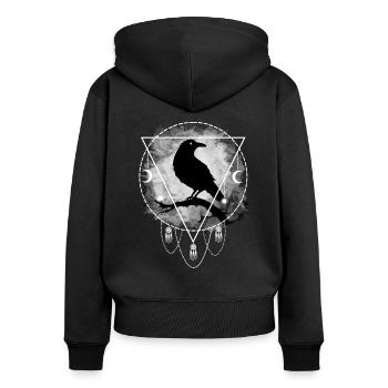 Rabe Nordische Mythologie Gothic - Frauen Premium Bio Zip Hoodie - Schwarz - Hinten - Julia (174cm)