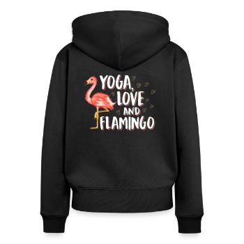 Flamingo yoga love - Frauen Premium Bio Zip Hoodie - Schwarz - Hinten - Julia (174cm)