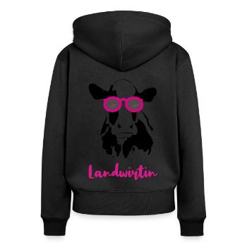 Landwirtin - Frauen Premium Bio Zip Hoodie - Schwarz - Hinten - Julia (174cm)