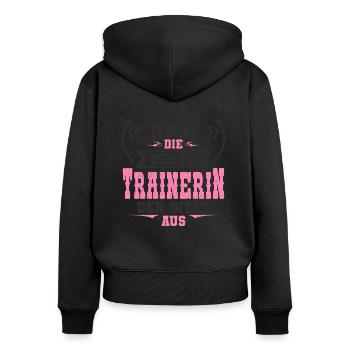 Trainerin - Frauen Premium Bio Zip Hoodie - Schwarz - Hinten - Julia (174cm)