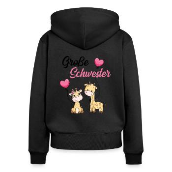 Große Schwester Giraffe - Frauen Premium Bio Zip Hoodie - Schwarz - Hinten - Julia (174cm)