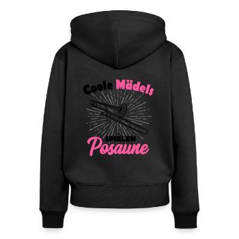 Posaune - Frauen Premium Bio Zip Hoodie - Schwarz - Hinten - Julia (174cm)