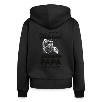Motorrad Papa - Frauen Premium Bio Zip Hoodie - Schwarz - Hinten - Julia (174cm)