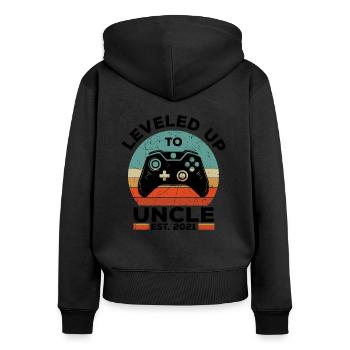 Onkel 2021 - Frauen Premium Bio Zip Hoodie - Schwarz - Hinten - Julia (174cm)