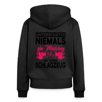 Schlagzeug - Frauen Premium Bio Zip Hoodie - Schwarz - Hinten - Julia (174cm)