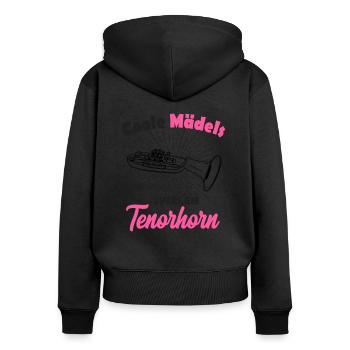 Tenorhorn - Frauen Premium Bio Zip Hoodie - Schwarz - Hinten - Julia (174cm)