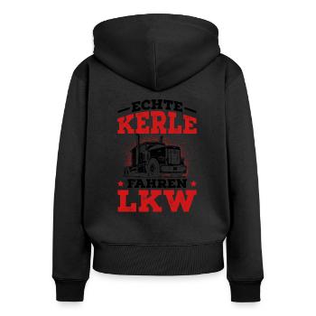 LKW Fahrer - Frauen Premium Bio Zip Hoodie - Schwarz - Hinten - Julia (174cm)