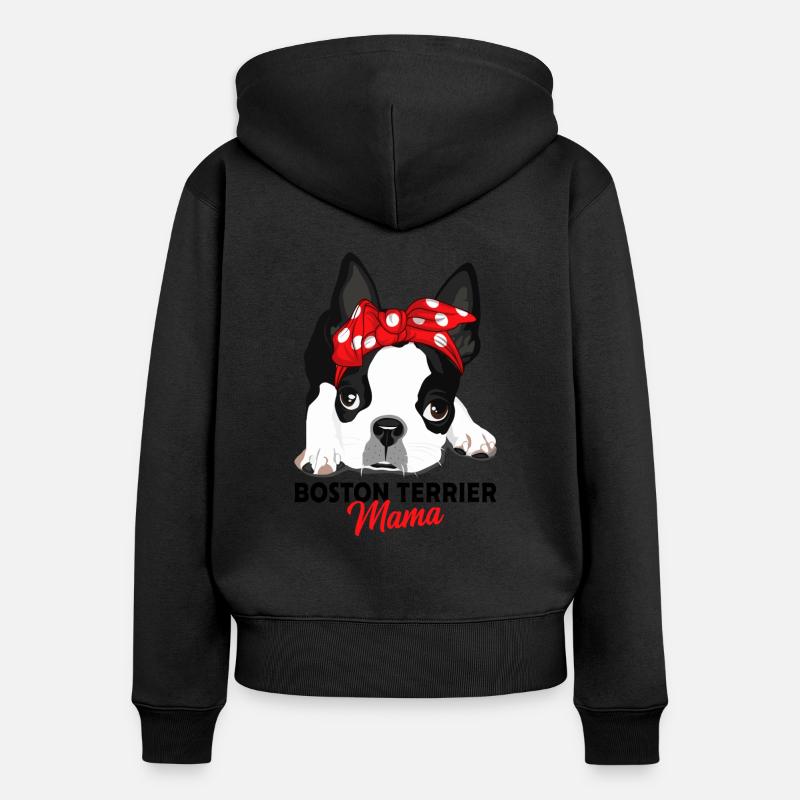 Boston Terrier - Sweat à capuche zippé Premium bio Femme - noir