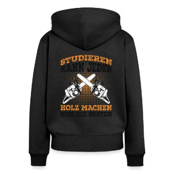 Holzfäller - Frauen Premium Bio Zip Hoodie - Schwarz - Hinten - Julia (174cm)