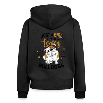 Englische Bulldogge - Frauen Premium Bio Zip Hoodie - Schwarz - Hinten - Julia (174cm)