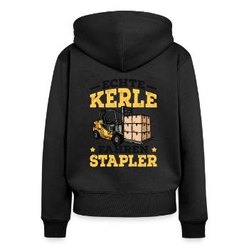 Staplerfahrer - Frauen Premium Bio Zip Hoodie - Schwarz - Hinten - Julia (174cm)