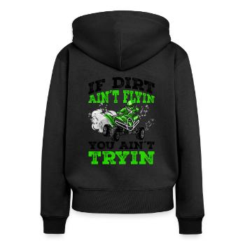 Quad - Frauen Premium Bio Zip Hoodie - Schwarz - Hinten - Julia (174cm)