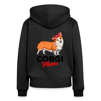 Corgi - Frauen Premium Bio Zip Hoodie - Schwarz - Hinten - Julia (174cm)
