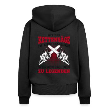 Holzfäller - Frauen Premium Bio Zip Hoodie - Schwarz - Hinten - Julia (174cm)
