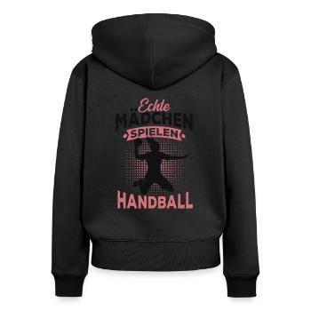 HandballMädchen - Frauen Premium Bio Zip Hoodie - Schwarz - Hinten - Julia (174cm)