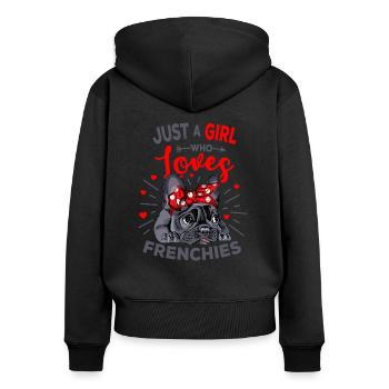 Bulldog français - Sweat à capuche zippé Premium bio Femme - noir - Dos - Julia (174cm)